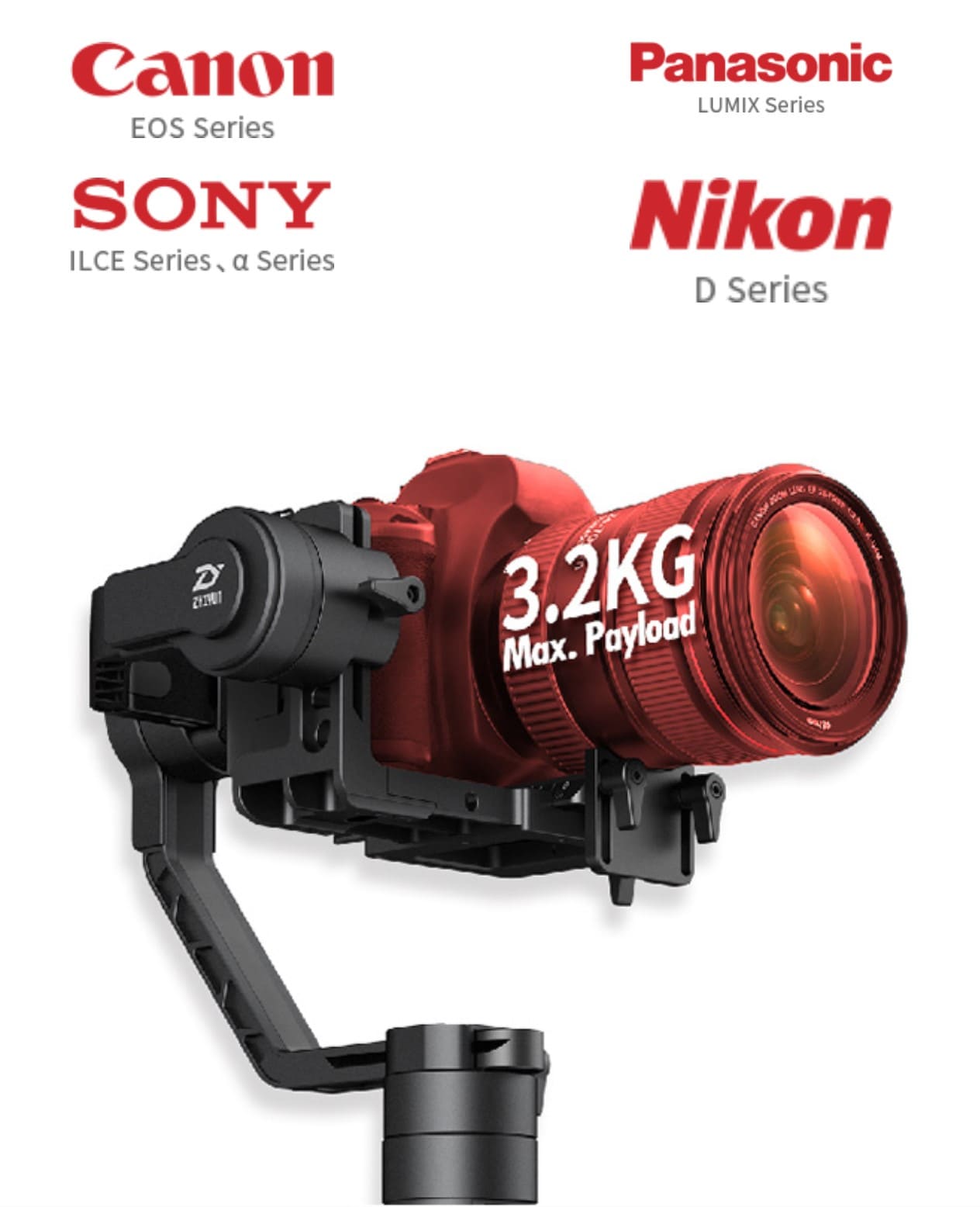 تصویر از وزن قابل تحمل گیمبال دوربین ژیون کرین 2 همراه با موتور فوکوس Zhiyun-Tech Crane-2 