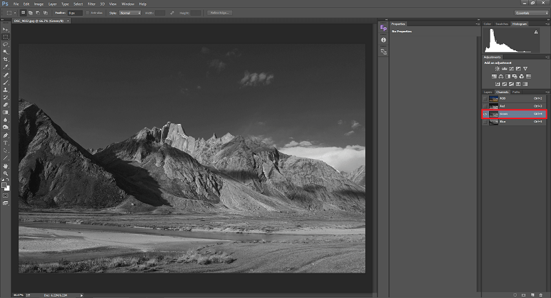 تنظیم کانال رنگ سبز در فتوشاپ