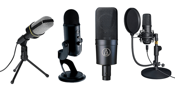 تنوعی از میکروفن و تجهیزات صدا در یک قاب