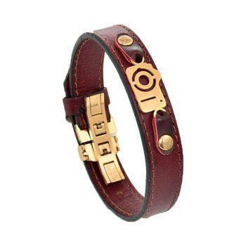 دستبند چرمی زرشکی کد 03