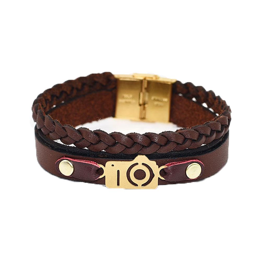 دستبند چرمی قهوه ای کد 05