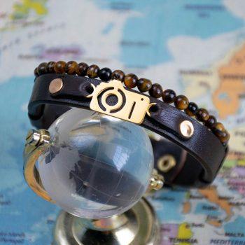 دستبند چرمی قهوه ای کد 06