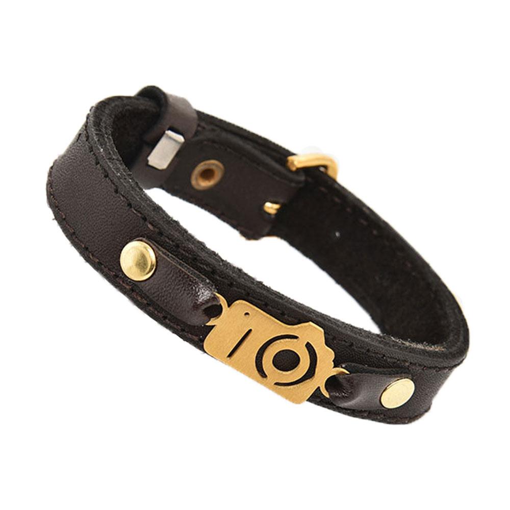 دستبند چرمی قهوه ای کد 01