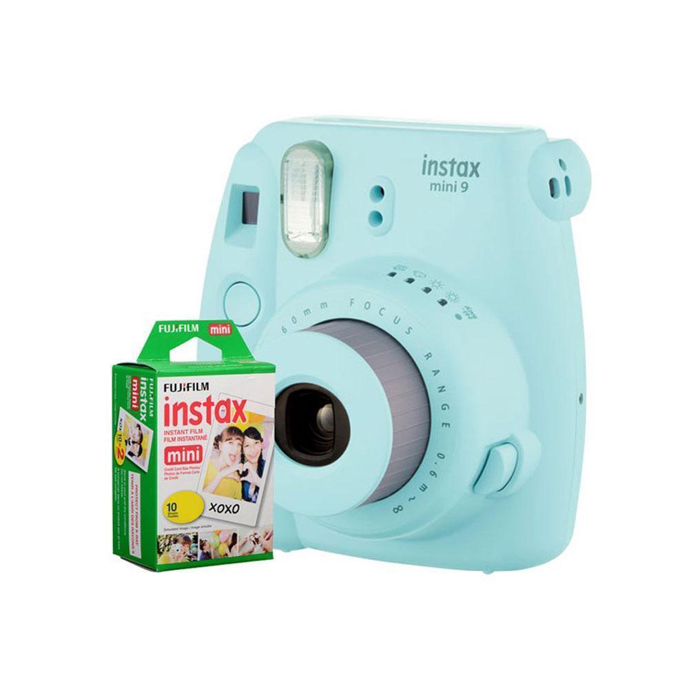 دوربین چاپ سریع فوجی فیلم آبی روشن Instax Mini 9 Ice Blue + کاغذ ۱۰ تایی