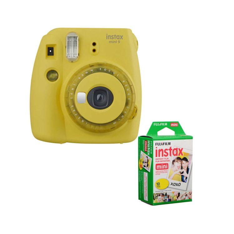 دوربین چاپ سریع فوجی فیلم زرد Instax Mini 9 + کاغذ 10 تایی