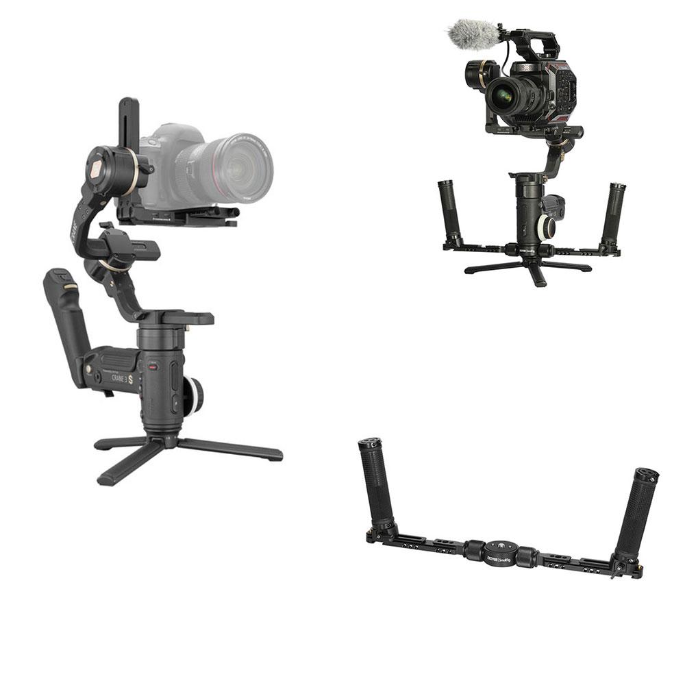 گیمبال دوربین ژیون کرین ۳ اس به همراه نگهدارنده دو دسته اسمال ریگ