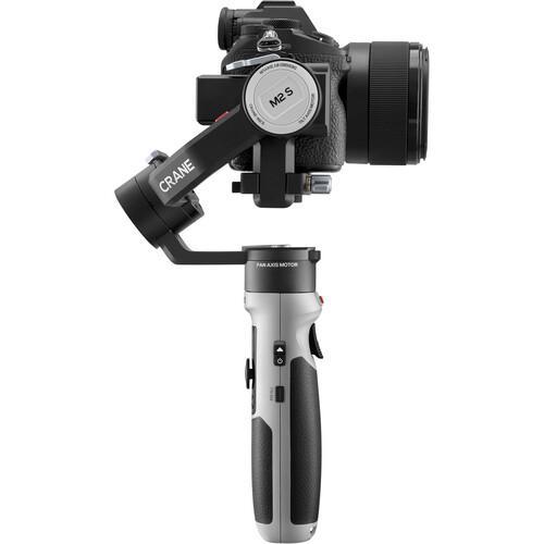 تصویر از نمای کناری گیمبال ژیون تک کرین ام 2 اس Zhiyun-Tech CRANE-M2 S Stabilizer و دوربین سوار شده