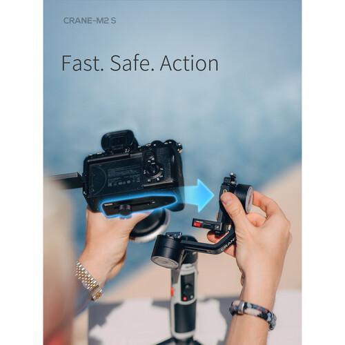 تصویر از نحوه قرارگیری دوربین بر گیمبال ژیون تک کرین ام 2 اس Zhiyun-Tech CRANE-M2 S Stabilizer