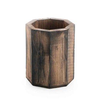 گلدان چوبی ۸ ضلعی قهوه‌ ای با پتینه مشکی