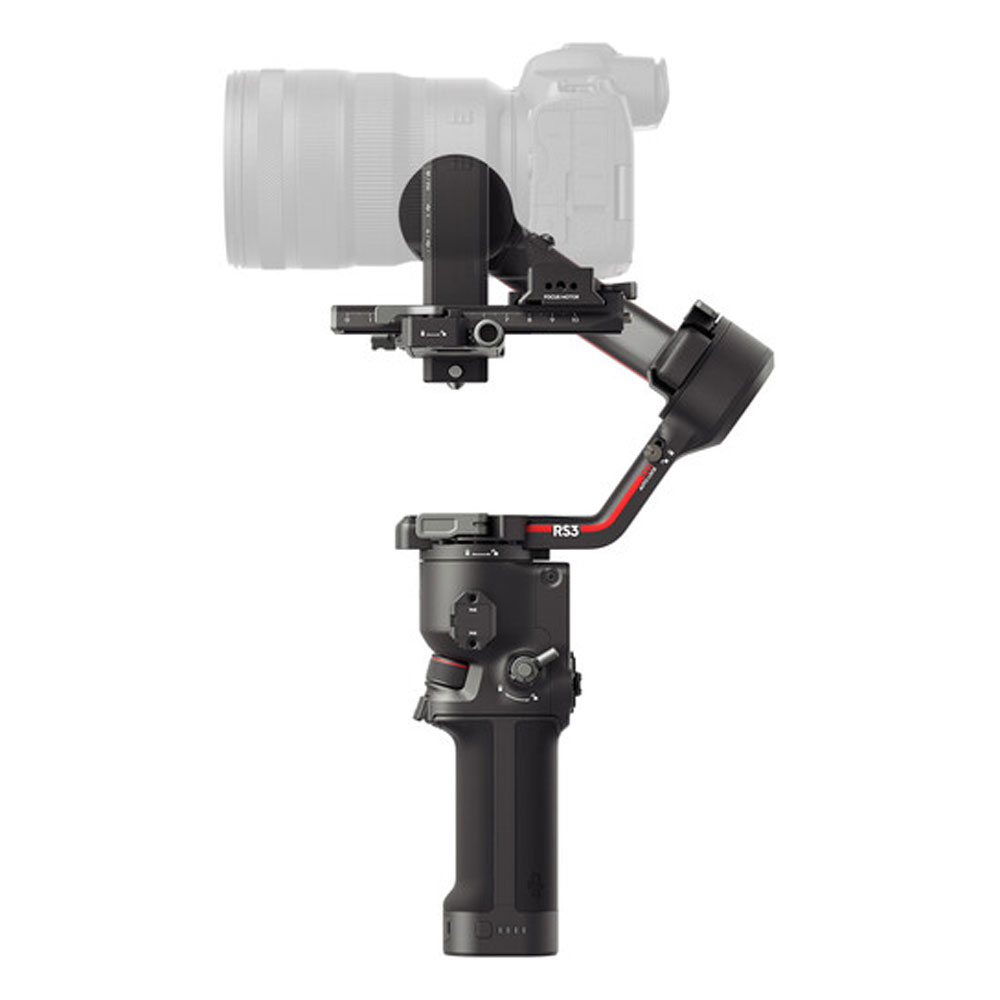 تصویر از گیمبال دوربین دی جی آی آر اس 3 DJI RS 3 Gimbal Stabilizer از نمای جانبی و نحوه قرارگیری دوربین روی آن و تنظیم دوربین 