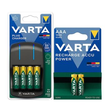 شارژر باتری وارتا مدل Varta Plug + باتری نیم قلمی شارژی 1000mAh