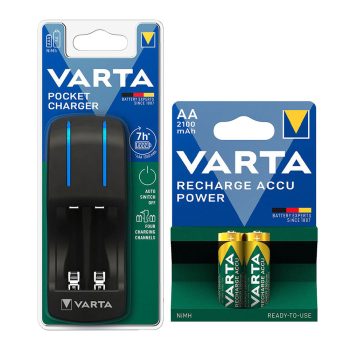شارژر باتری وارتا مدل Varta Pocket + باتری قلمی شارژی 2100mAh