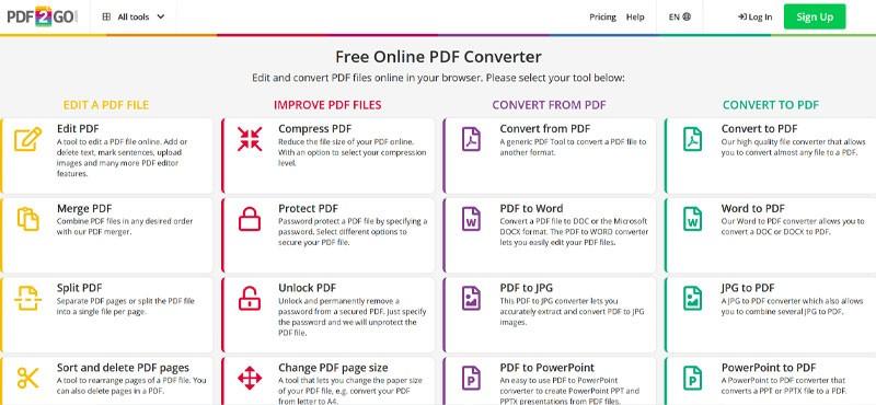 سایت PDF2Go | تبدیل پی دی اف به ورد