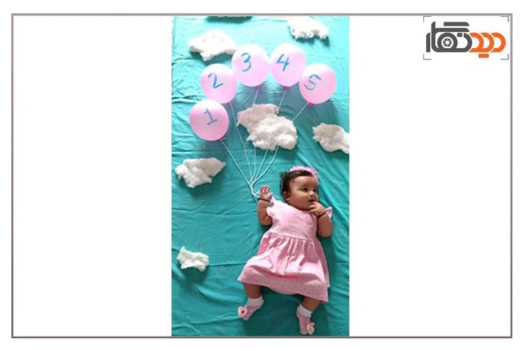 ایده عکس ماهگرد نوزاد با بادکنک