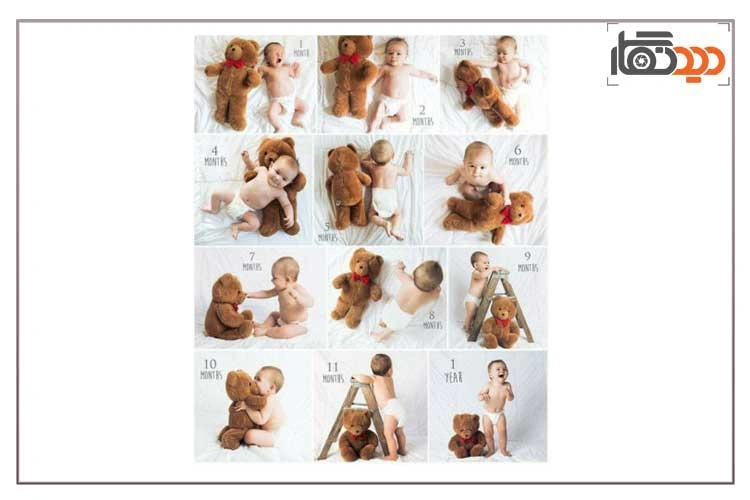 ایده عکس ماهگرد نوزاد با اسباب بازی