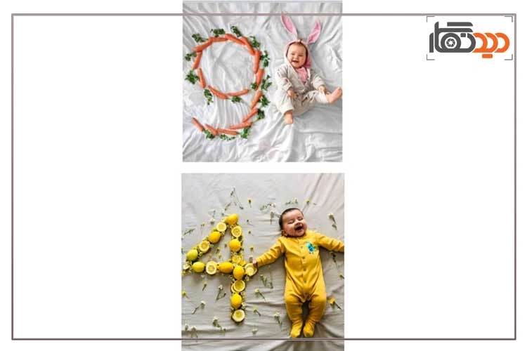 ایده عکس ماهگرد نوزاد با میوه