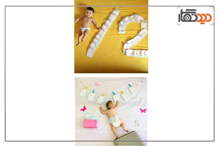 ایده عکس ماهگرد نوزاد با پوشک