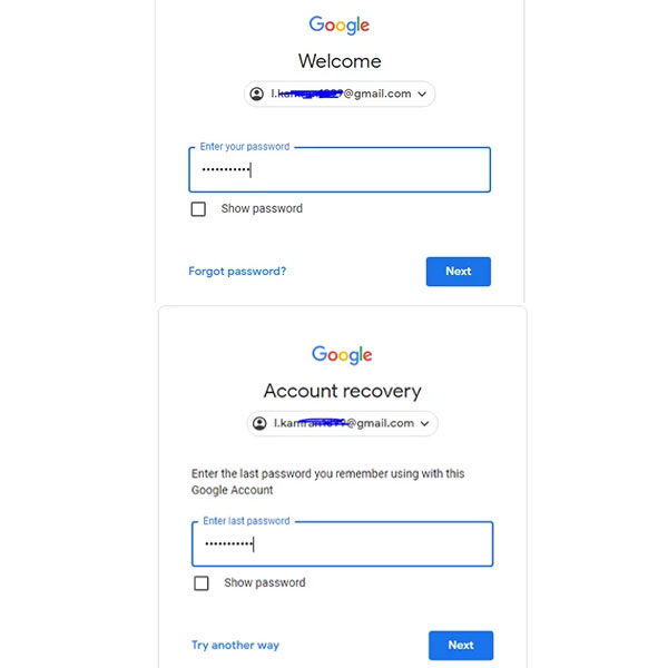 بازیابی رمز جیمیل