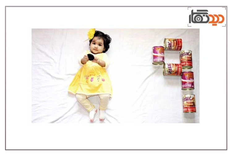 ایده عکس ماهگرد نوزاد با کنسرو