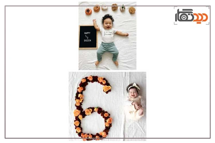 ایده عکس ماهگرد نوزاد با گل