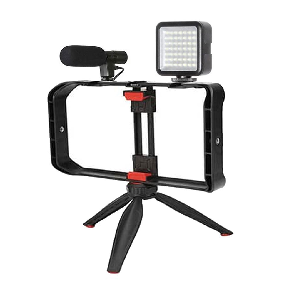 کیج موبایل به همراه میکروفن و نور Vlogging kit