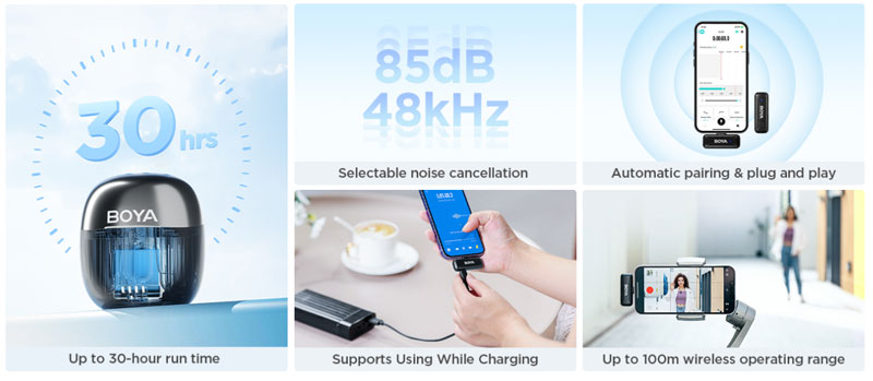 قابلیت های میکروفن یقه ای بی سیم بویا مدل Boya BY-WM3T-D2