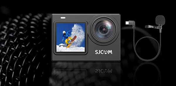 دوربین اکشن ورزشی اس جی کم Sjcam SJ6 Pro 4K و میکروفون جانبی در زمینه مشکی