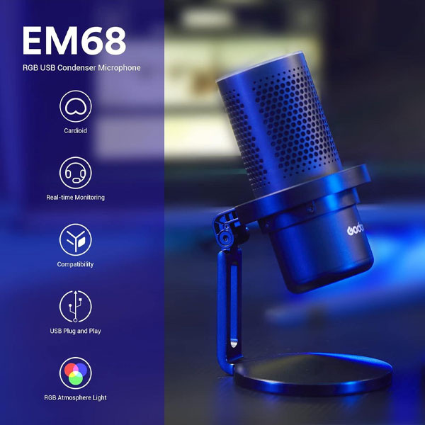 میکروفون گودکس Godox EM68 RGB USB Microphone و مشخصات فنی