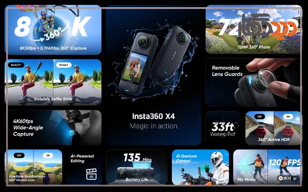 دوربین اینستا 360 Insta360 X4 360° 8K Camera و مشخصات فنی