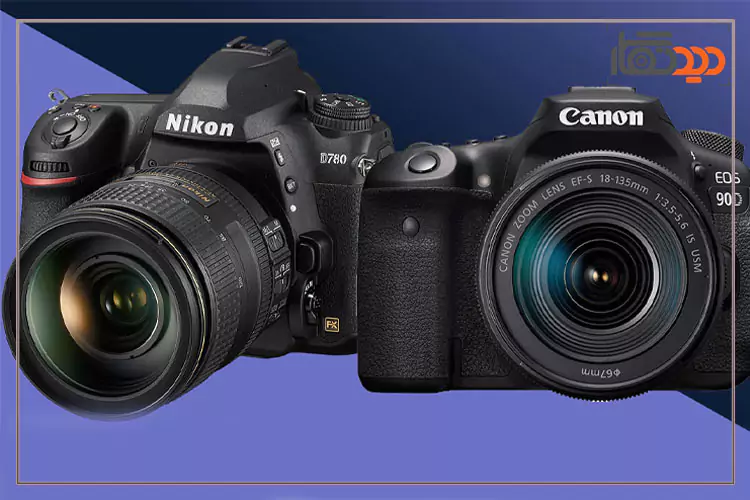 نمای روبرو و کناری دوربین عکاسی حرفه ای