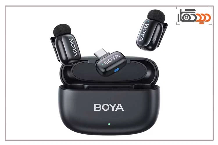میکروفون بی سیم بویا BOYA mini 2-Person Microphone For Type-C Black و نمای روبرو
