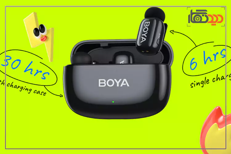 میکروفون بویا BOYA mini Lightning و 30ساعت شارژدهی کیس و 6 ساعت شارژدهی فرستنده