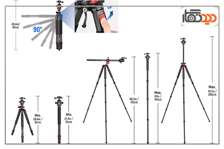 حداقل و حداکثر ارتفاع سه پایه نیور NEEWER N284L+G0