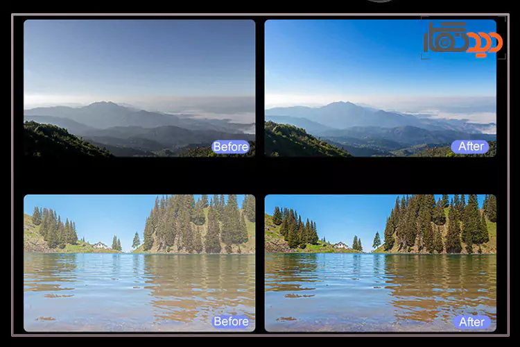 قبل و بعد استفاده از فیلتر لنز پلاریزه تلسین