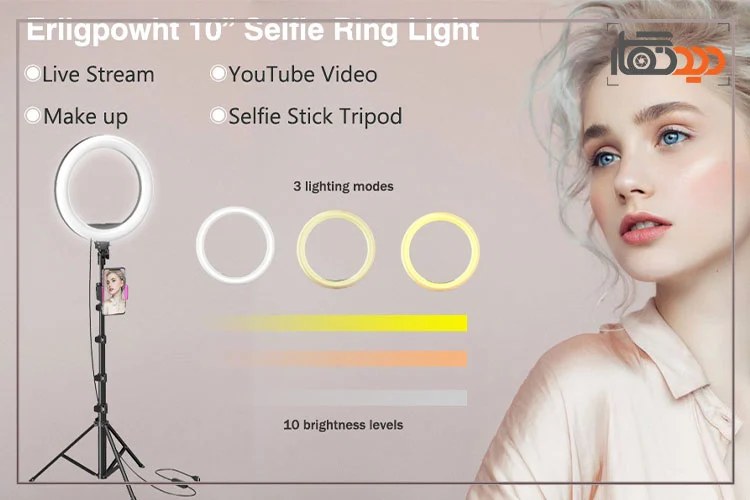 سه رنگ گرم، سرد و گرم و سرد رینگ لایت 26 سانتی متر 10 وات HX-260 + پایه