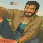 عکس و میم هندونه خوردن و خندیدن مرد قومی در استایل گیبلی